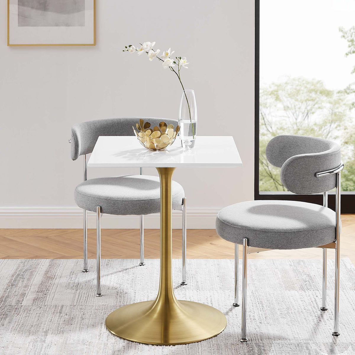 Lippa Square Wood Dining Table - 24", Gold White