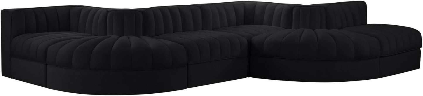 Rummi - Rounded Velvet Performance Fabric Upholstered 6 Piece Modular Sectional