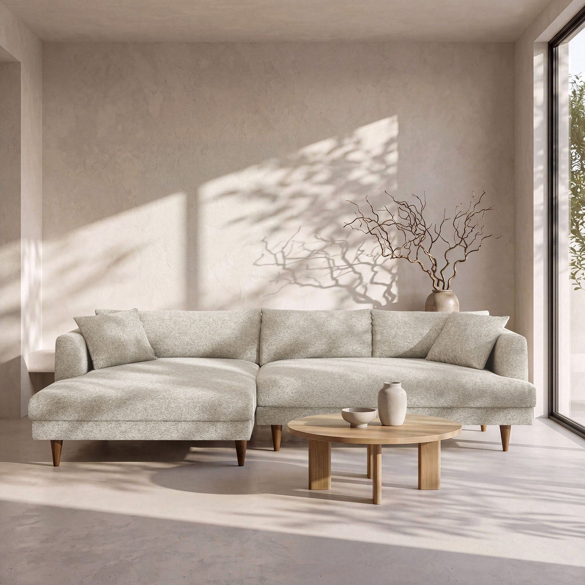 Zoya Left-Facing Down Filled Overstuffed Boucle Sectional Sofa - Fog