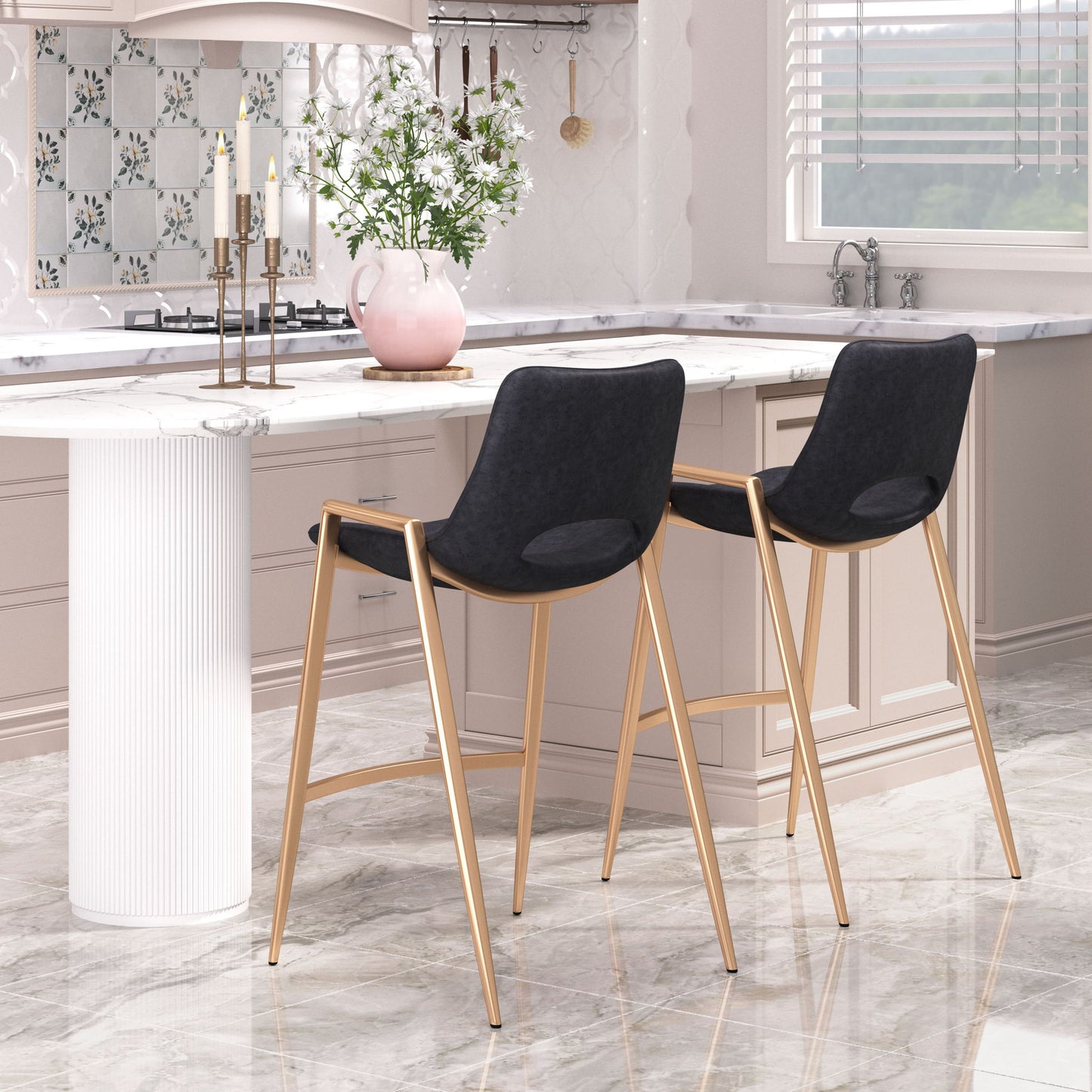 Desi - Counter Stool With Gold Legs (Set of 2)
