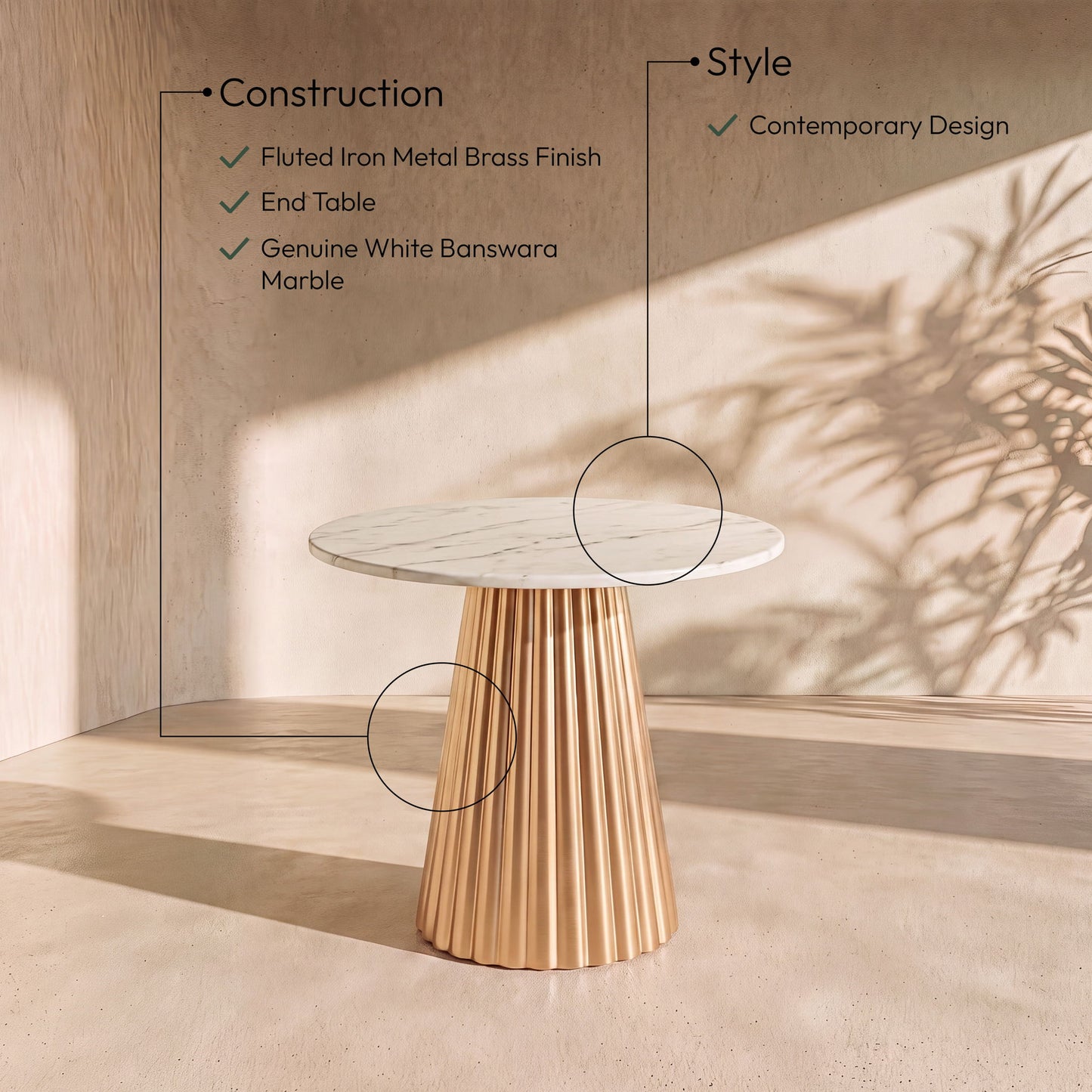 Cindra - Genuine Marble Top And Iron Base Table