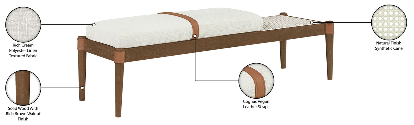 Nara - Linen Textured Fabric Upholstered Bench - Painted Brown Walnut