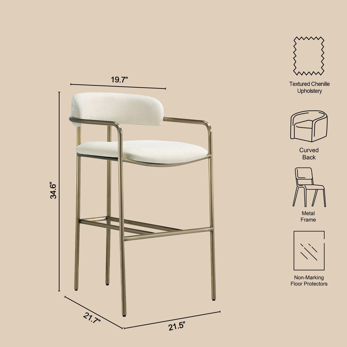 Manhattan Serene - Metal Upholstered Barstool