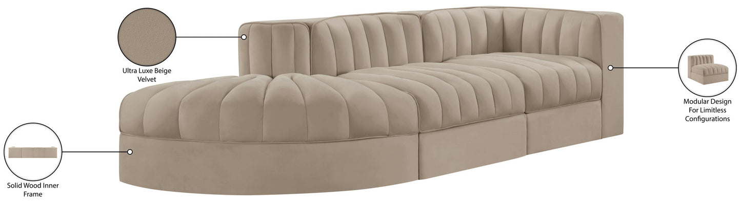 Rummi - Velvet Performance Fabric Upholstered 3 Piece Modular Sectional