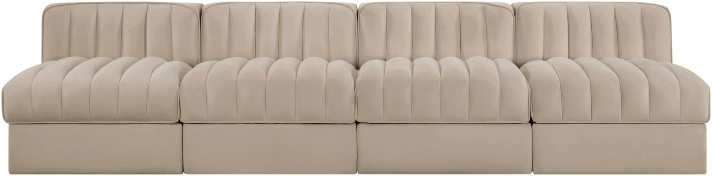 Rummi - Armless Velvet Performance Fabric Upholstered 4 Piece Modular Sofa