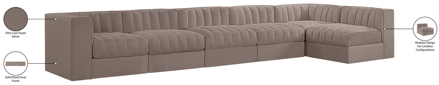 Rummi - Velvet Performance Fabric Upholstered 6 Piece Modular Sectional, L-Shaped (Right)