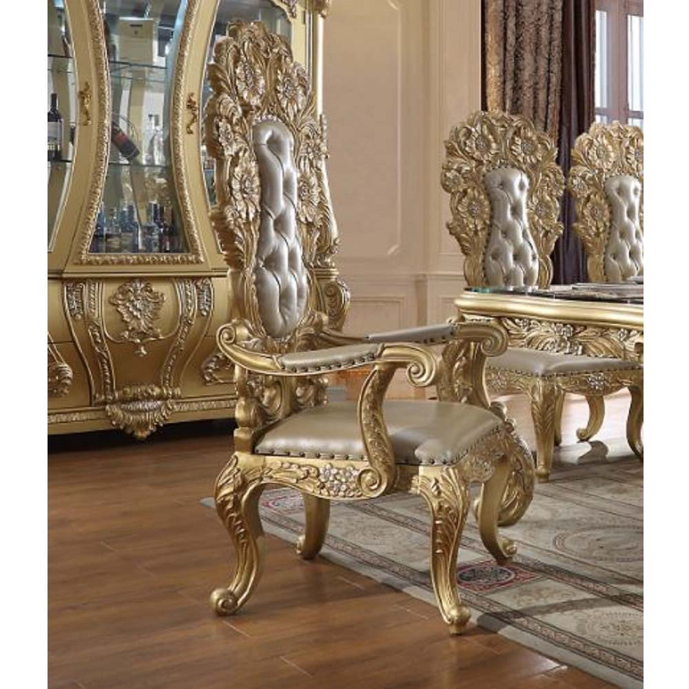 Cabriole - Arm Chair (Set of 2) - Light Gold Synthetic Leather & Gold