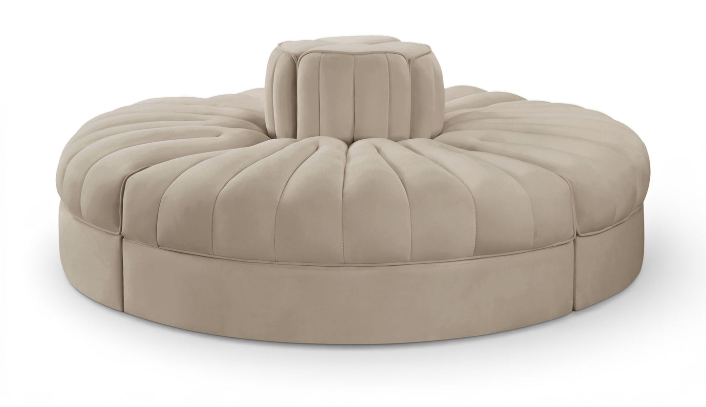 Rummi - Round Velvet Performance Fabric Upholstered 4 Piece Modular Sofa