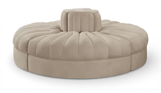 Rummi - Round Velvet Performance Fabric Upholstered 4 Piece Modular Sofa