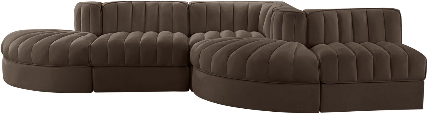 Rummi - Rounded Velvet Performance Fabric Upholstered 5 Piece Modular Sectional