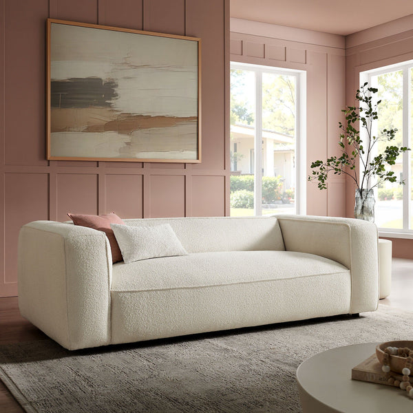 Auren 88 Inch Lattice Boucle Upholstered Sofa - Cream