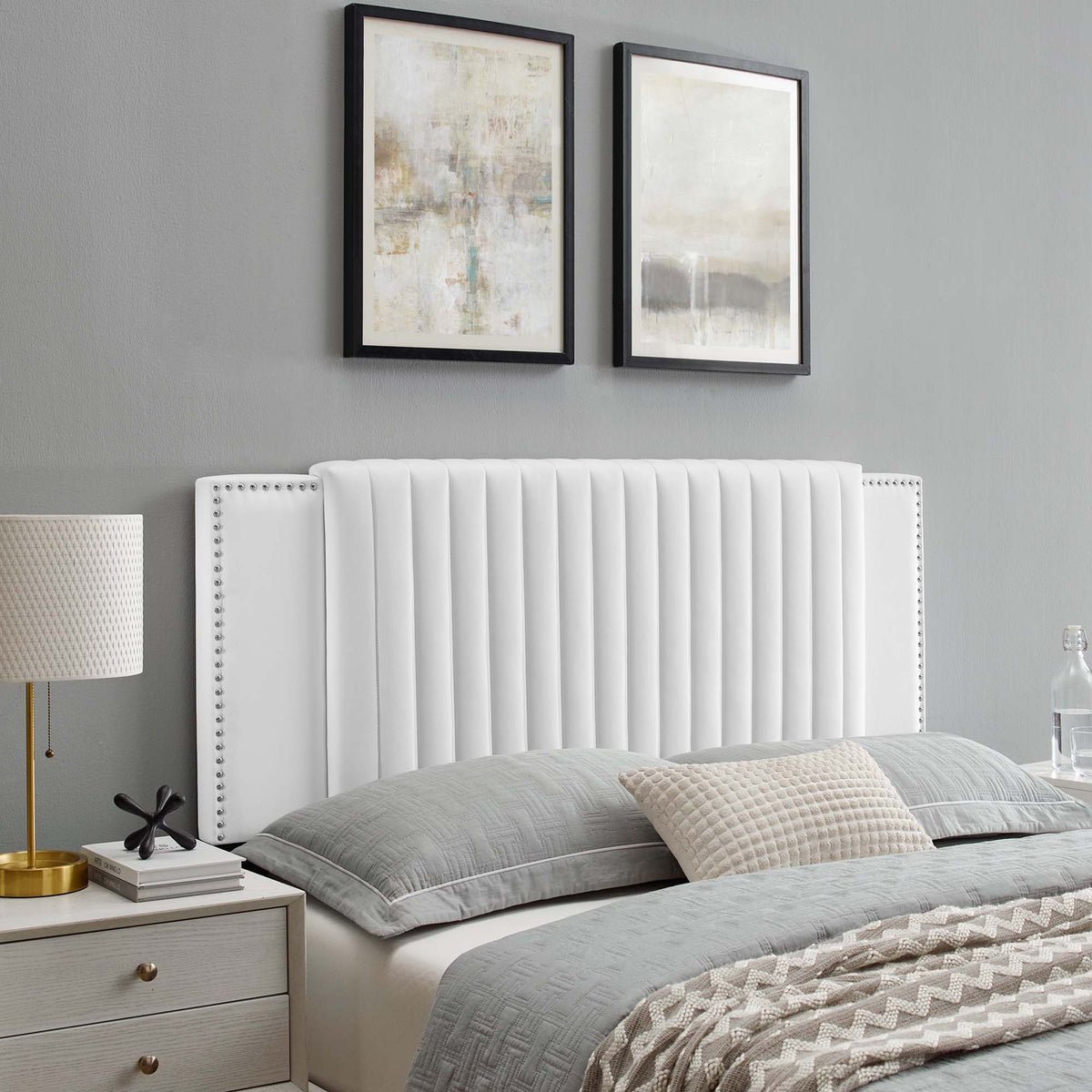 Felicity Channel Tufted Performance Velvet Headboard - Twin, White