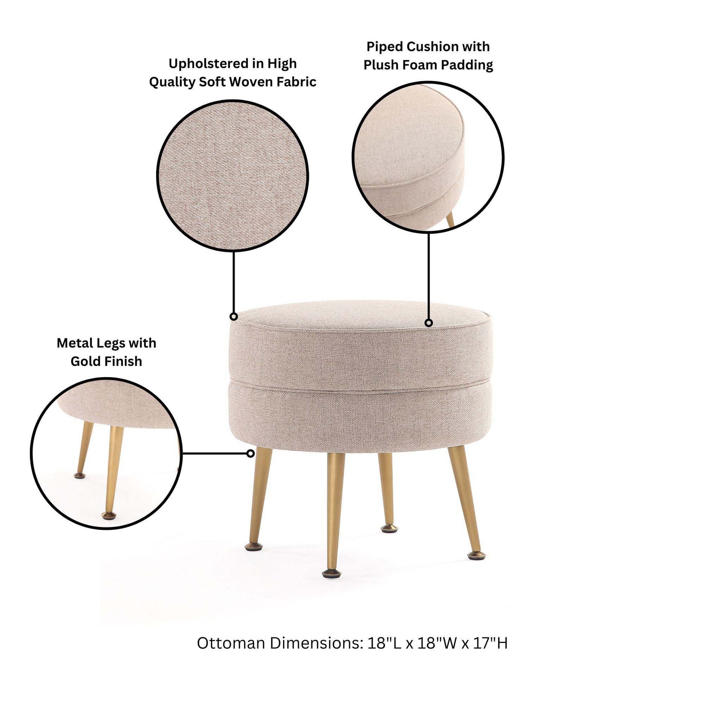 Manhattan Bailey - Accent Ottoman With Gold Chrome Legs