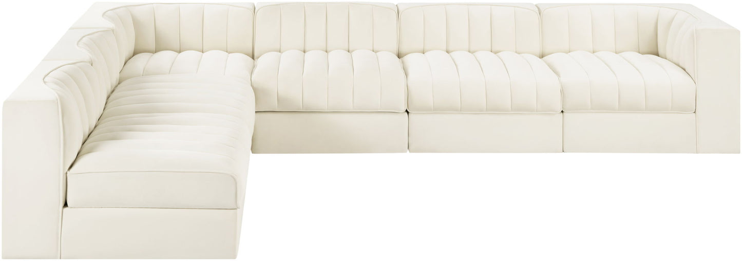 Rummi - Velvet Performance Fabric Upholstered 6 Piece Modular Sectional (With 3 Corner Chairs)