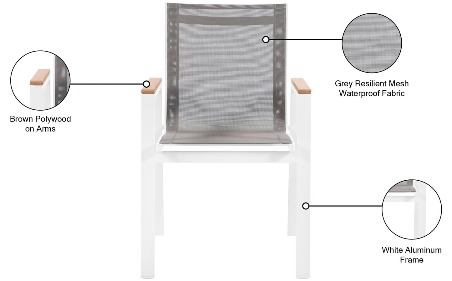 Nizuc - Outdoor Patio Dining Arm Chair With White Frame And Natural Arms (Set of 2)
