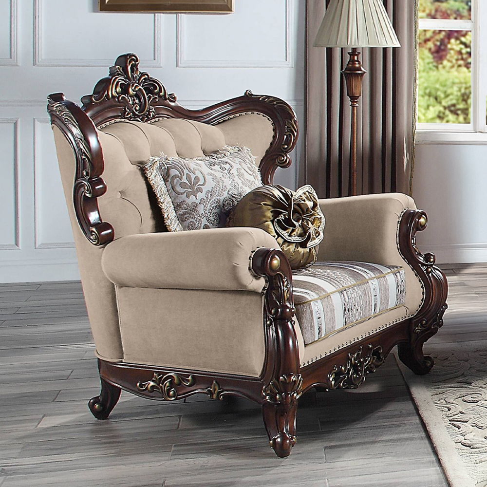 Ragnar - Chair With 2 Pillows - Light Brown Linen & Cherry