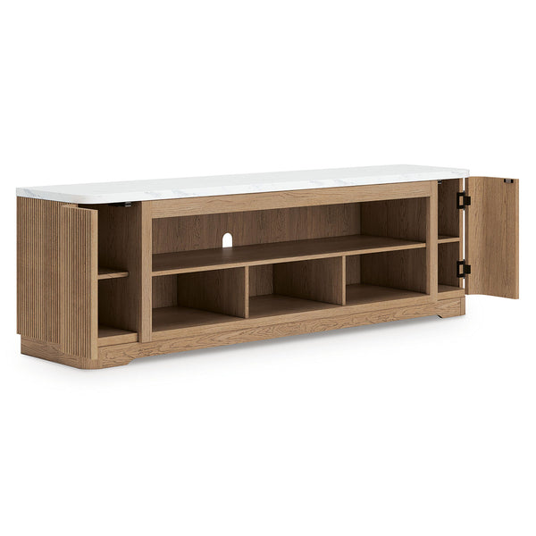 Camdill - XL TV Stand With Fireplace Option - Light Brown