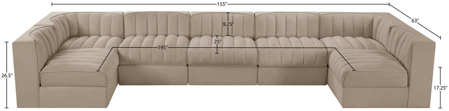 Rummi - Velvet Performance Fabric Upholstered 7 Piece Modular Sectional (With 2 Corner Chairs)