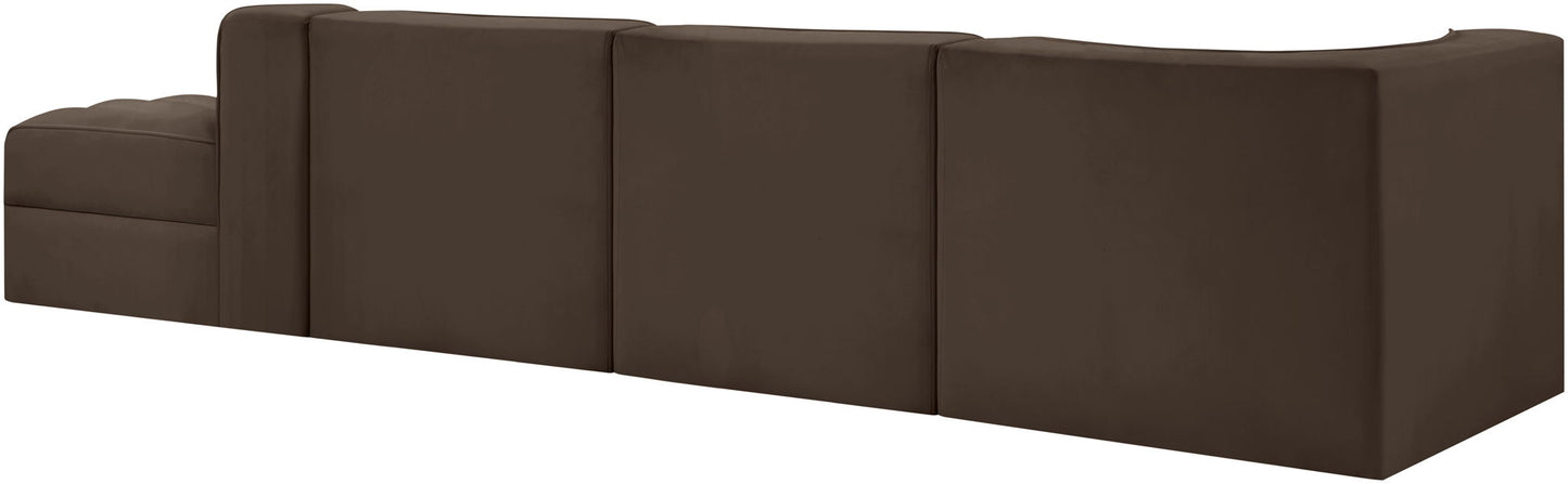 Rummi - Velvet Performance Fabric Upholstered 4 Piece Modular Sectional With Reverse Corner Chair