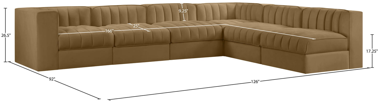 Rummi - Velvet Performance Fabric Upholstered 6 Piece Modular Sectional