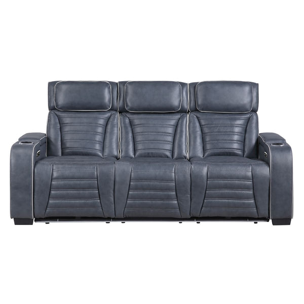 Cyber Power Double Reclining Sofa with Center Drop-Down Cup Holders, Power Headrests, Storage Arms(Top and Side) ,Cup holders, Reading Lights, Wireless Charger, Air Massage, Heat, LED Lighting and Charging Ports