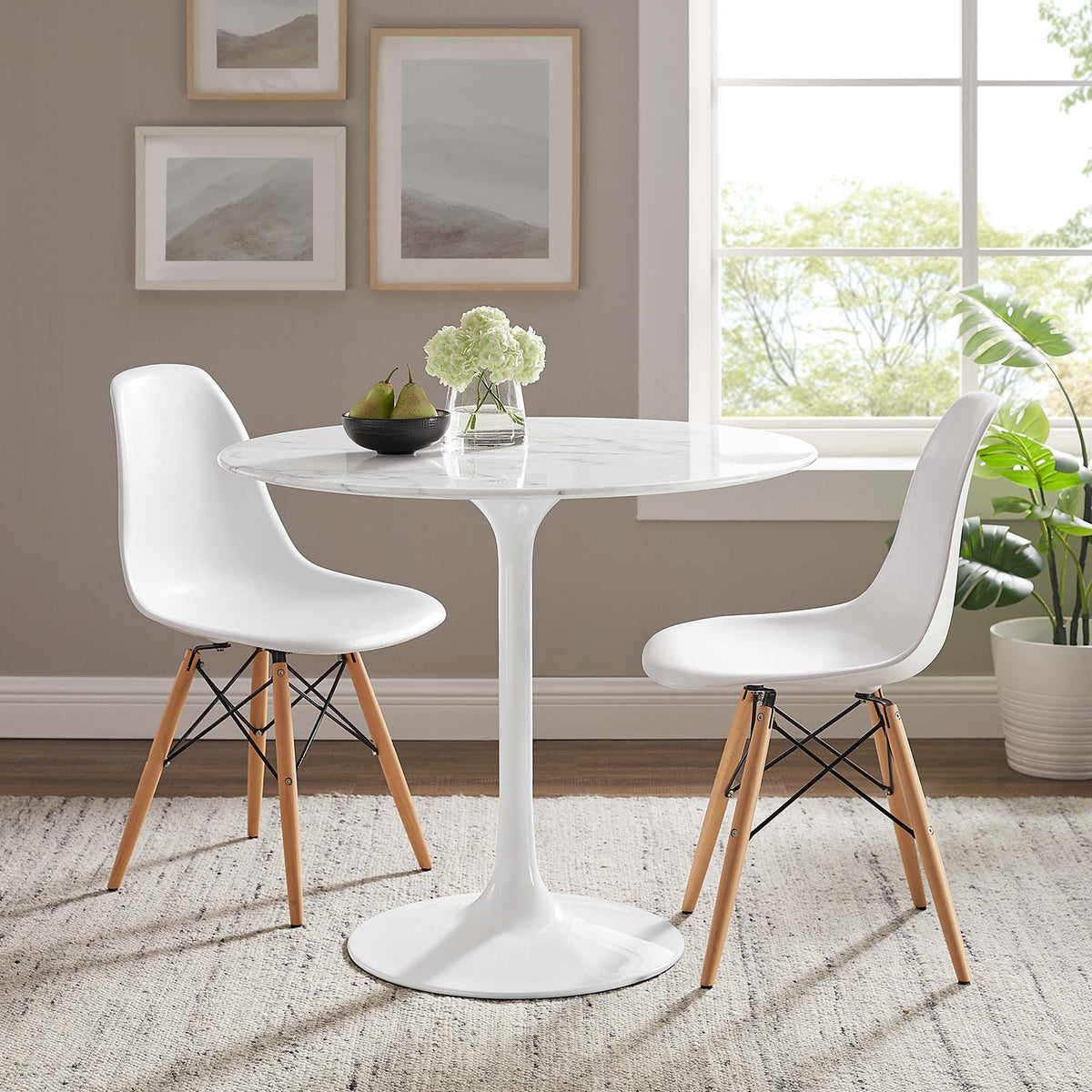 Lippa Round 36" Dining Table - Faux Marble, White