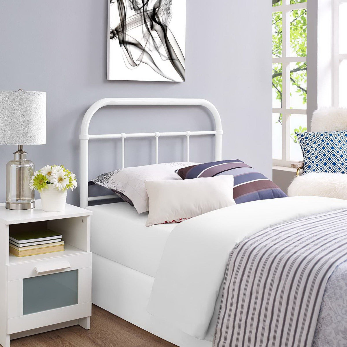 Serena Steel Headboard - Twin, White
