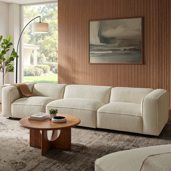 Auren 3 Piece Lattice Boucle Upholstered Modular Sofa - Cream