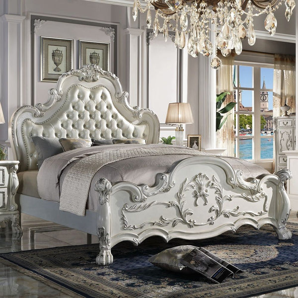Dresden - Queen Bed - Synthetic Leather & Bone White