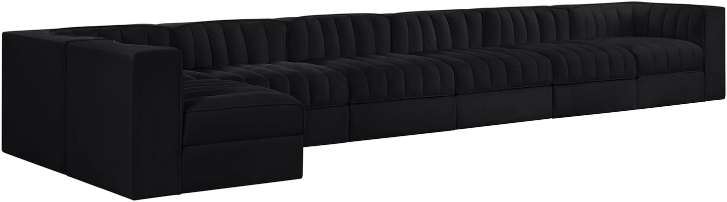 Rummi - Velvet Performance Fabric Upholstered 7 Piece Modular Sectional, L-Shaped (Right)