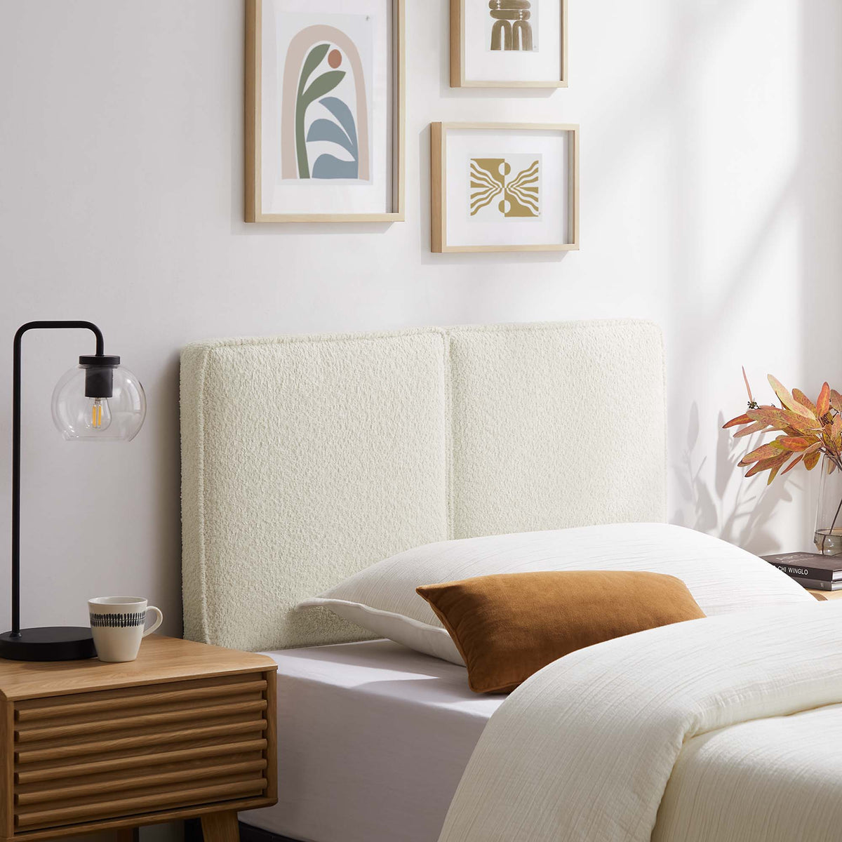 Lindee Boucle Fabric Headboard - Twin, Cream