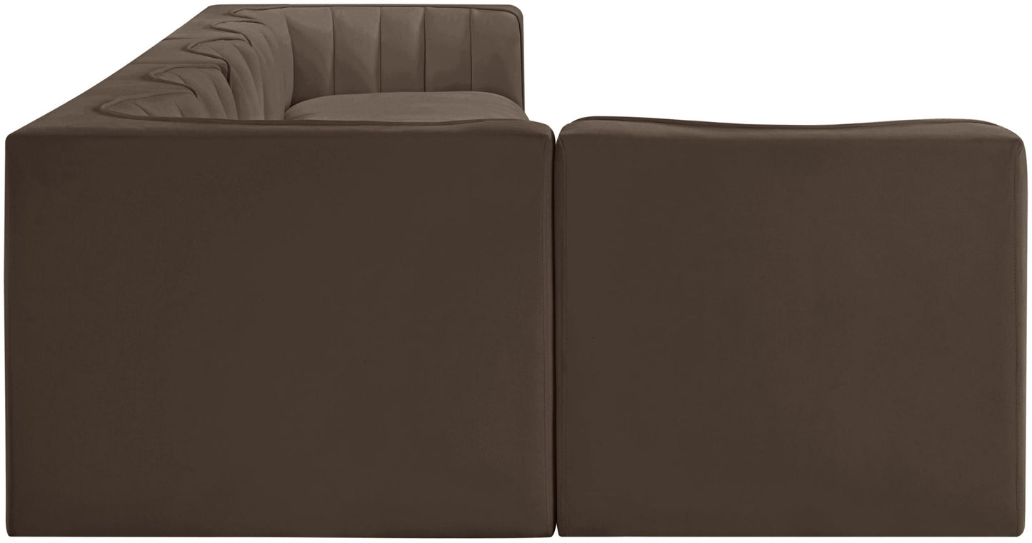 Rummi - Velvet Performance Fabric Upholstered 6 Piece Modular Sectional, L-Shaped (Right)