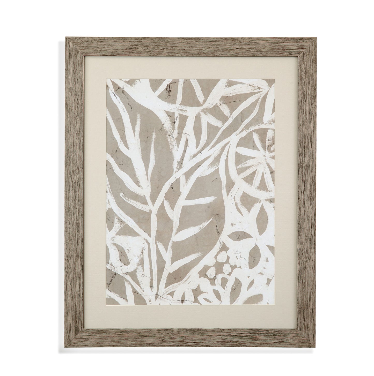 Mudcloth Foliage I Framed Print - Light Brown / Beige