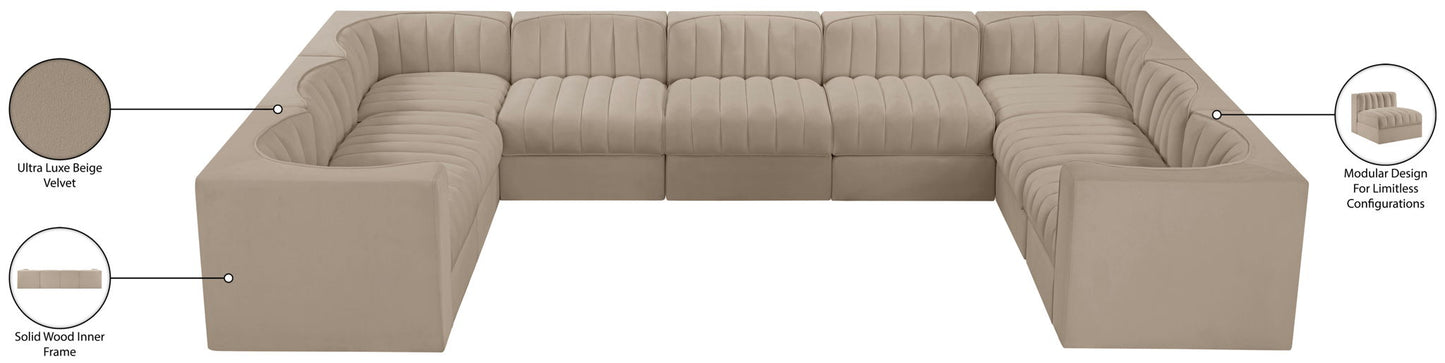 Rummi - Velvet Performance Fabric Upholstered 9 Piece Modular Sectional