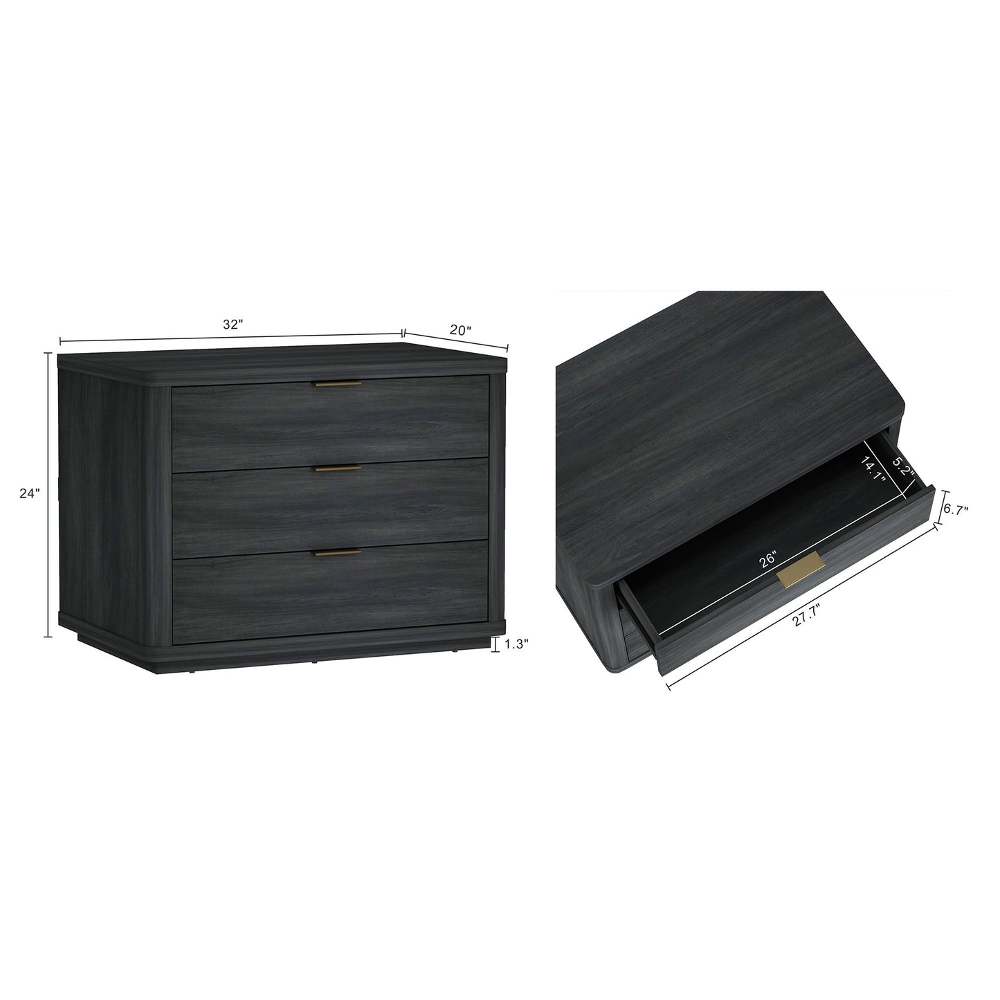 Manhattan Evelyn - 3-Drawer Wooden Nightstand