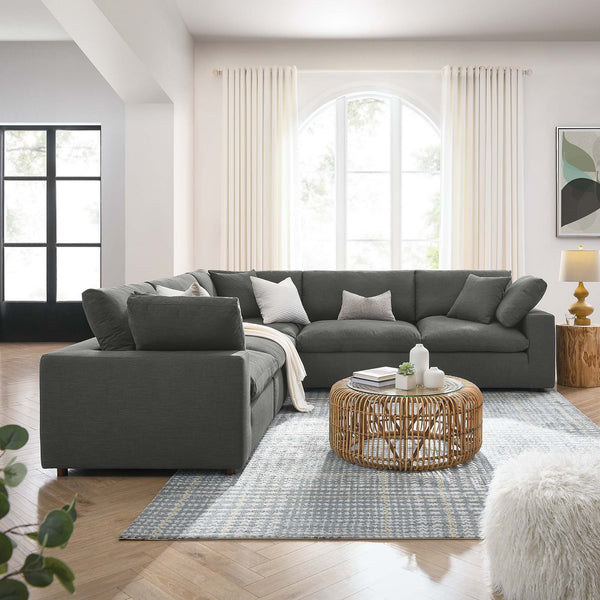 Commix 5 Piece Down Filled Overstuffed Sectional Sofa - Gray