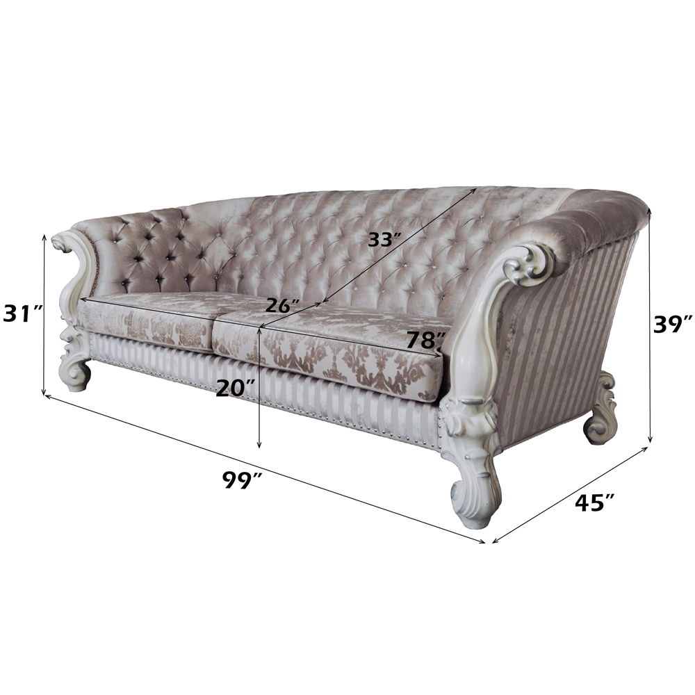 Versailles - Sofa With 7 Pillows - Ivory Fabric & Bone White