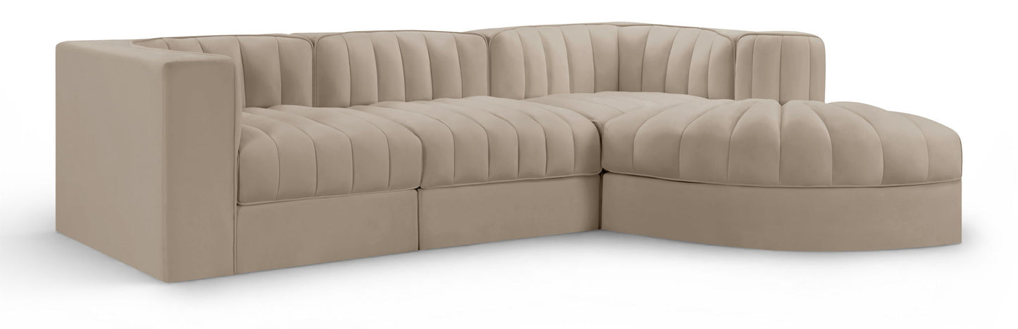 Rummi - Velvet Performance Fabric Upholstered 4 Piece Modular Sectional, With Reverse Corner Chair