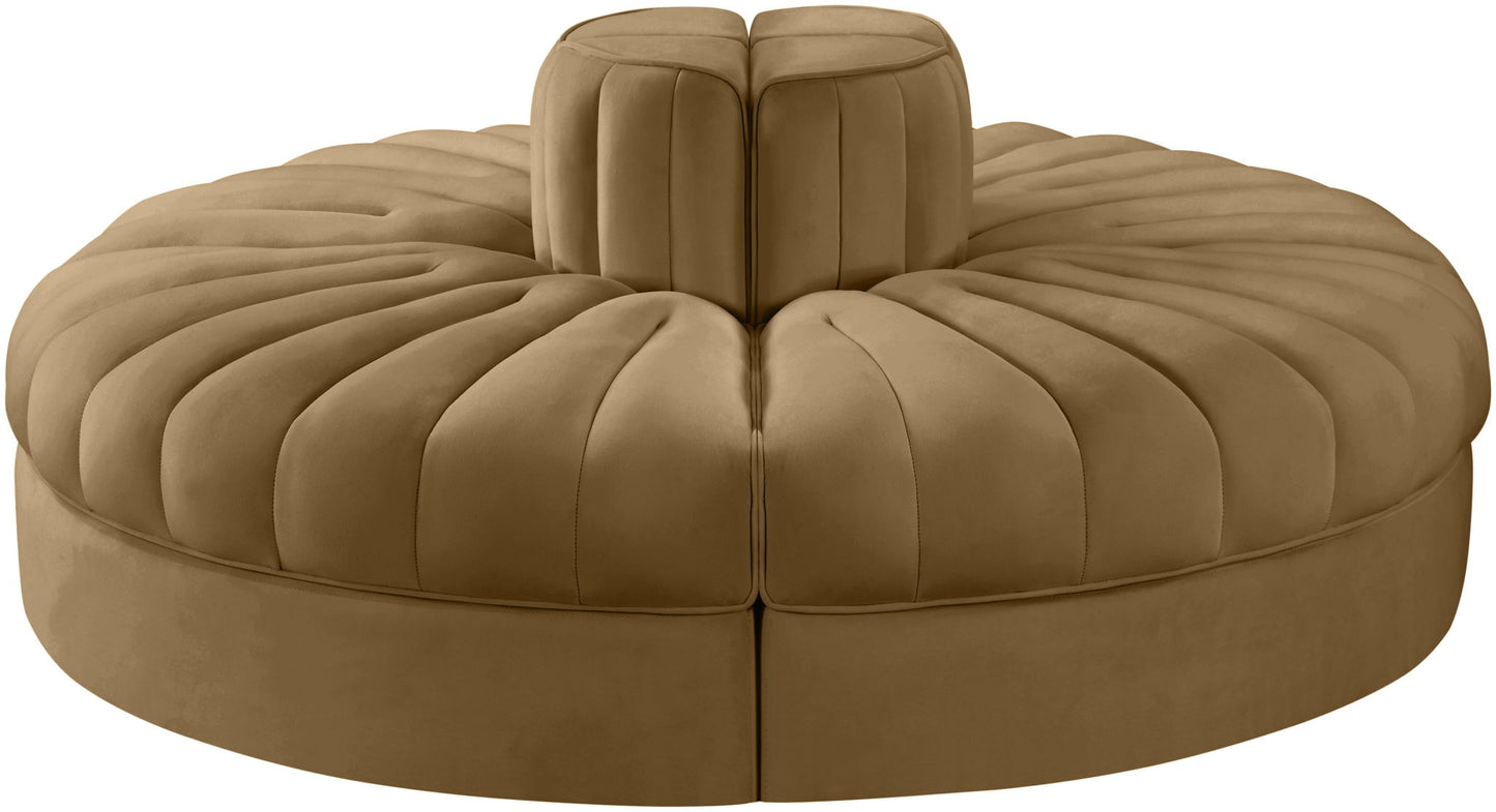Rummi - Round Velvet Performance Fabric Upholstered 4 Piece Modular Sofa
