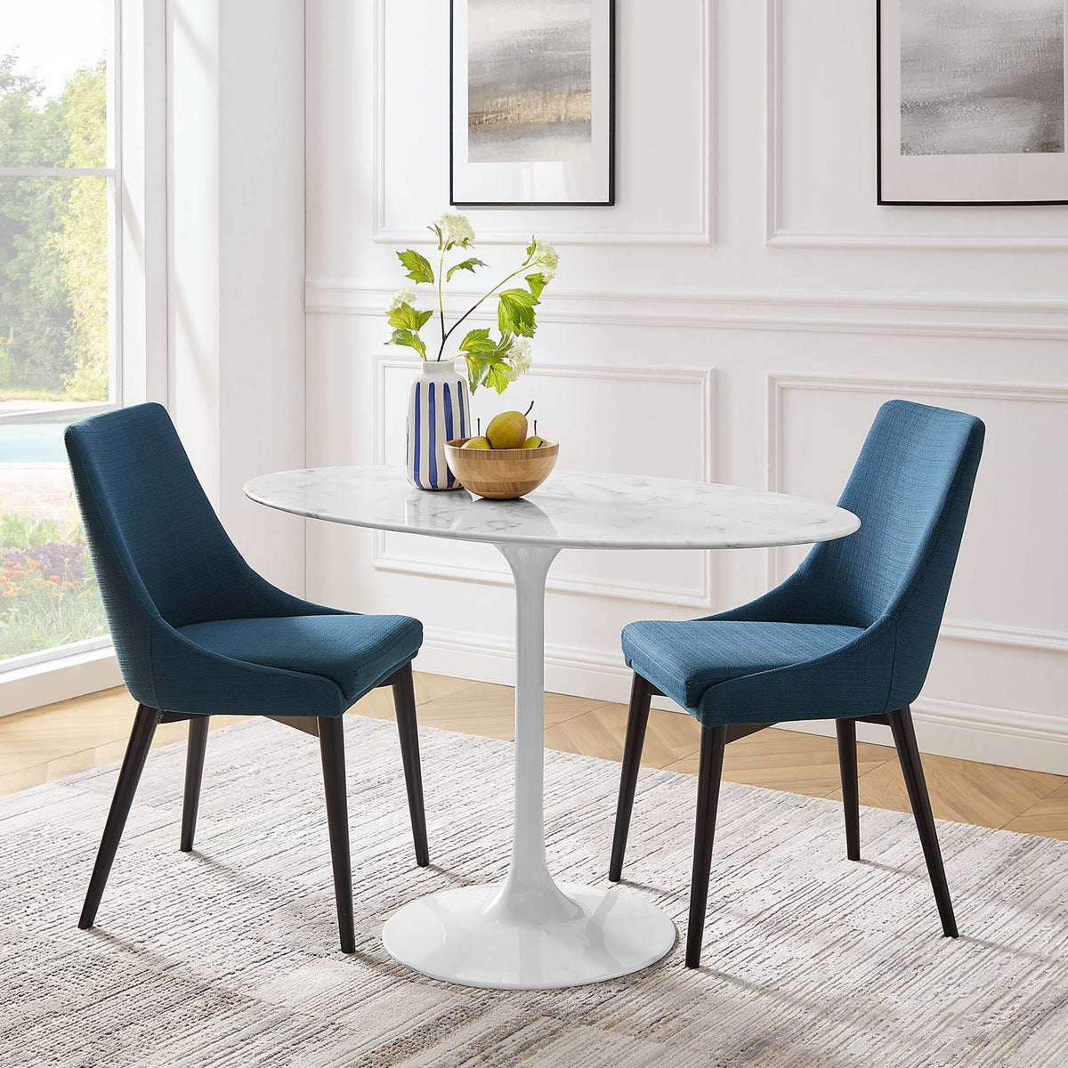Lippa Oval Artificial Marble Dining Table - 48", White