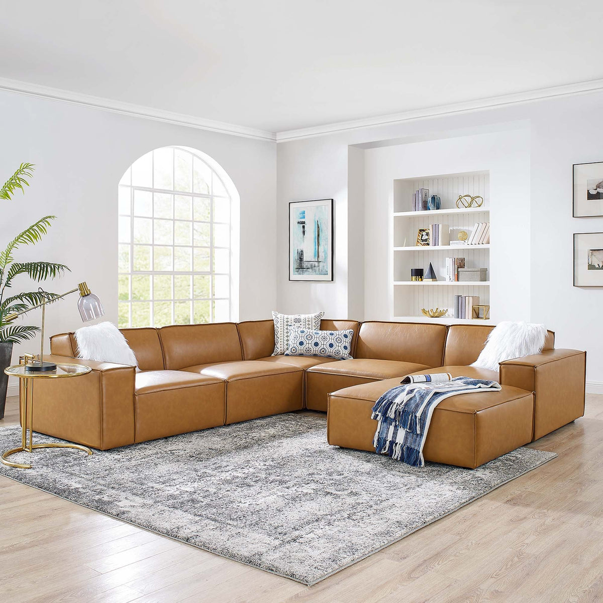 Restore 6-Piece Vegan Leather Sectional Sofa - Tan