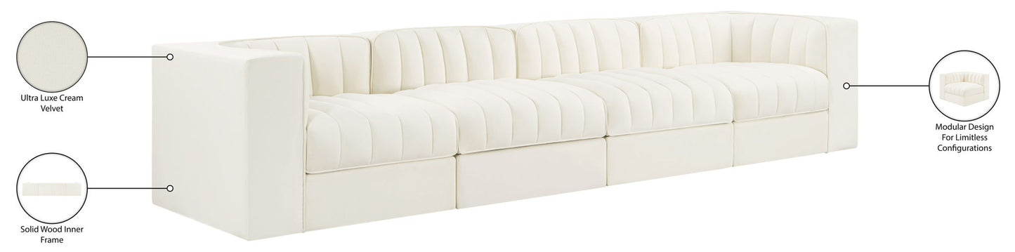 Rummi - Velvet Performance Fabric Upholstered 4 Piece Modular Sofa