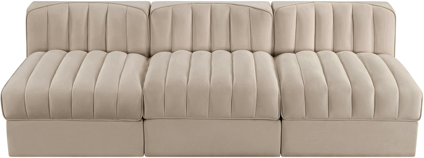 Rummi - Velvet Performance Fabric Upholstered 3 Piece Modular Armless Sofa