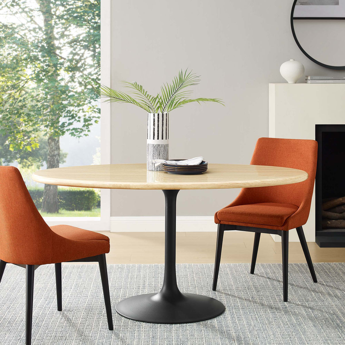 Lippa Oval Artificial Travertine Dining Table - 60", Black Travertine