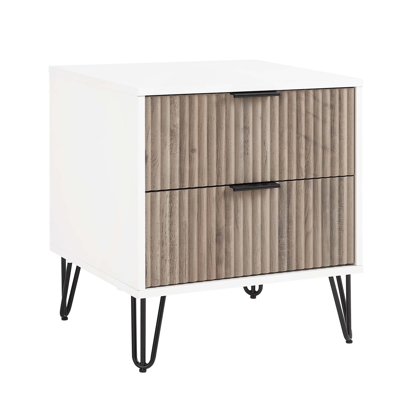 Manhattan Dumbo - Fluted 2-Drawer Nightstand With White Frame