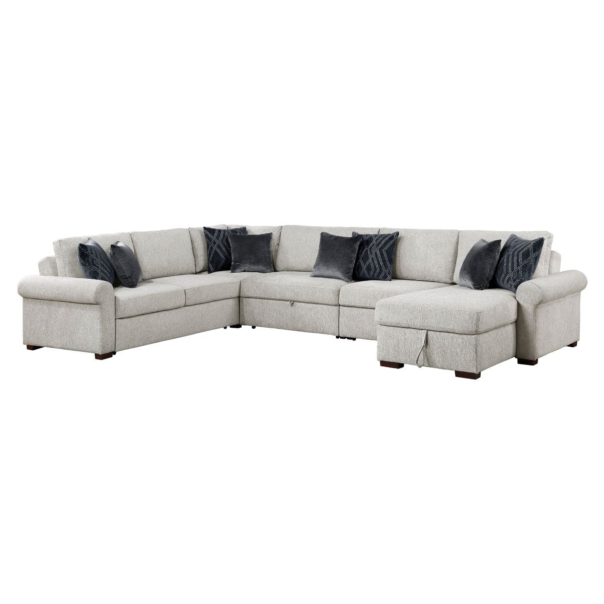 Isla 5-Piece Sectional with Reversible Chaise, Pull-out Bed, Hidden Storage and Click Motion Back