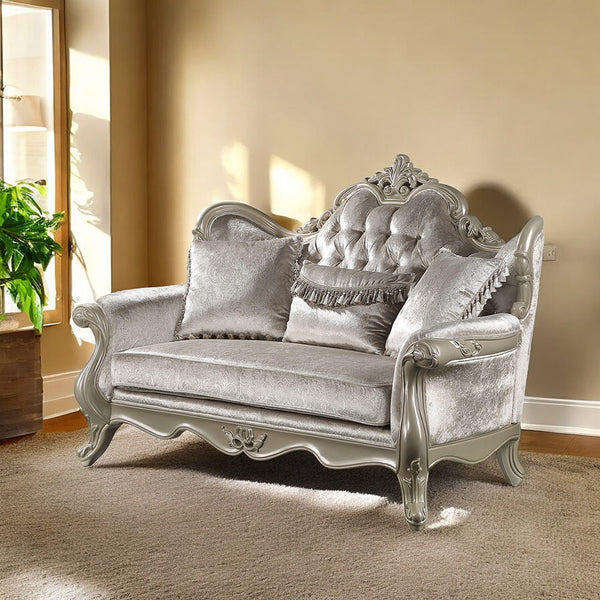 Libertee - Loveseat With 3 Pillows - Beige Fabric & Champagne