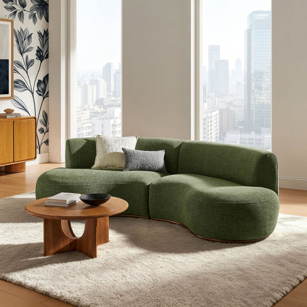 Rialta 2 Piece Curved Slub Weave Fabric Sectional Sofa - Foliage