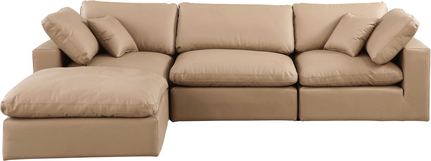 Comfy - 4 Piece Faux Leather Modular Sectional With Chaise - Tan