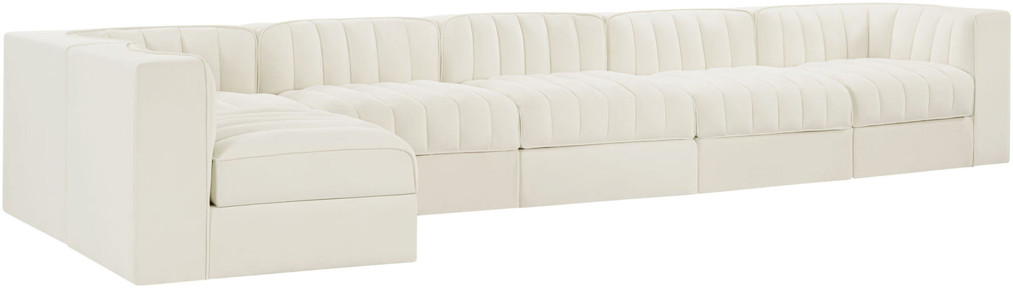 Rummi - Velvet Performance Fabric Upholstered 6 Piece Modular Sectional, L-Shaped (Right)